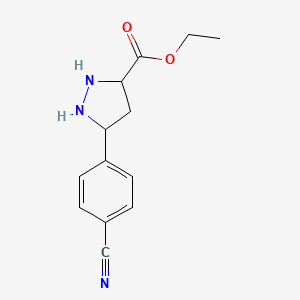 molecular formula C13H15N3O2 B12335820 Ethyl 5-(4-cyanophenyl)pyrazolidine-3-carboxylate 