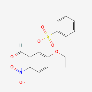 molecular formula C15H13NO7S B12335902 Benzaldehyde, 3-ethoxy-6-nitro-2-[(phenylsulfonyl)oxy]- 