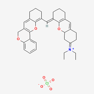 molecular formula C34H38ClNO7 B12336340 diethyl-[(5E)-5-(6,8,9,10-tetrahydrochromeno[4,3-b]chromen-11-ylmethylidene)-2,4,4a,6,7,8-hexahydro-1H-xanthen-3-ylidene]azanium;perchlorate 