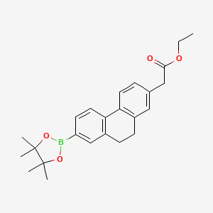 molecular formula C24H29BO4 B12336344 Ethyl 2-(7-(4,4,5,5-tetramethyl-1,3,2-dioxaborolan-2-yl)-9,10-dihydrophenanthren-2-yl)acetate 