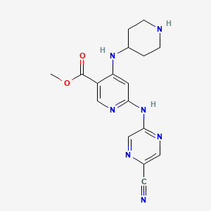 molecular formula C17H19N7O2 B12336346 Methyl 6-((5-cyanopyrazin-2-yl)amino)-4-(piperidin-4-ylamino)nicotinate 