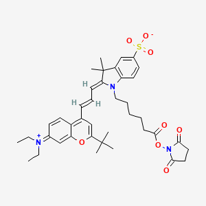 molecular formula C40H49N3O8S B12336716 (2Z)-2-[(E)-3-(2-tert-butyl-7-diethylazaniumylidenechromen-4-yl)prop-2-enylidene]-1-[6-(2,5-dioxopyrrolidin-1-yl)oxy-6-oxohexyl]-3,3-dimethylindole-5-sulfonate 