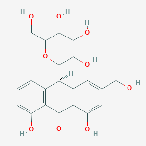 molecular formula C21H22O9 B1233687 10-beta-D-Glucopyranosyl-1,8-dihydro-3-(hydroxymethyl)-9(10H)-anthracenone 