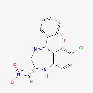 molecular formula C16H11ClFN3O2 B12336906 7-Chloro-1,3-dihydro-5-(2-fluorophenyl)-2-nitromethyl-ene-2H-1,4-benzodiazepine 