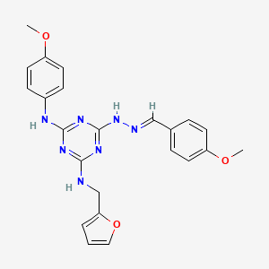 6-N-(furan-2-ylmethyl)-4-N-(4-methoxyphenyl)-2-N-[(E)-(4-methoxyphenyl)methylideneamino]-1,3,5-triazine-2,4,6-triamine