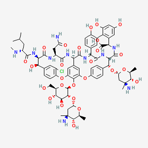 (1S,2R,18R,19R,22S,25R,28R,40R)-2-[(2R,4S,5R,6S)-4-amino-5-hydroxy-4,6-dimethyloxan-2-yl]oxy-48-[(2S,3R,4S,5S,6R)-3-[(2R,4S,5R,6S)-4-amino-5-hydroxy-4,6-dimethyloxan-2-yl]oxy-4,5-dihydroxy-6-(hydroxymethyl)oxan-2-yl]oxy-22-(2-amino-2-oxoethyl)-15-chloro-18,32,35,37-tetrahydroxy-19-[[(2R)-4-methyl-2-(methylamino)pentanoyl]amino]-20,23,26,42,44-pentaoxo-7,13-dioxa-21,24,27,41,43-pentazaoctacyclo[26.14.2.23,6.214,17.18,12.129,33.010,25.034,39]pentaconta-3(50),4,6(49),8(48),9,11,14,16,29(45),30,32,34(39),35,37,46-pentadecaene-40-carboxylic acid