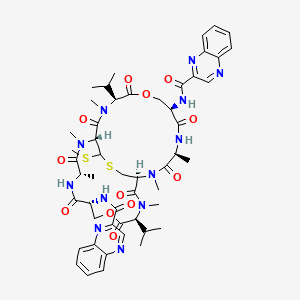 molecular formula C51H64N12O12S2 B1233736 N-[(1R,4S,7R,11S,14S,17S,20R,24S)-2,4,12,15,17,25-hexamethyl-27-methylsulfanyl-3,6,10,13,16,19,23,26-octaoxo-11,24-di(propan-2-yl)-20-(quinoxaline-2-carbonylamino)-9,22-dioxa-28-thia-2,5,12,15,18,25-hexazabicyclo[12.12.3]nonacosan-7-yl]quinoxaline-2-carboxamide 