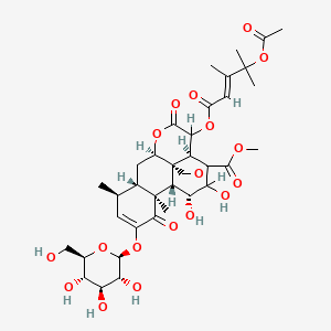 molecular formula C36H48O18 B1233815 methyl (1R,2S,6R,8S,9S,13S,14S,15R)-3-[(E)-4-acetyloxy-3,4-dimethylpent-2-enoyl]oxy-15,16-dihydroxy-9,13-dimethyl-4,12-dioxo-11-[(2S,3R,4S,5S,6R)-3,4,5-trihydroxy-6-(hydroxymethyl)oxan-2-yl]oxy-5,18-dioxapentacyclo[12.5.0.01,6.02,17.08,13]nonadec-10-ene-17-carboxylate 