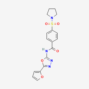 molecular formula C17H16N4O5S B1233835 N-[5-(2-furanyl)-1,3,4-oxadiazol-2-yl]-4-(1-pyrrolidinylsulfonyl)benzamide 