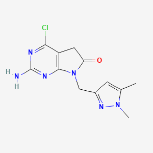 molecular formula C12H13ClN6O B12339296 2-amino-4-chloro-7-((1,5-dimethyl-1H-pyrazol-3-yl)methyl)-5H-pyrrolo[2,3-d]pyrimidin-6(7H)-one 