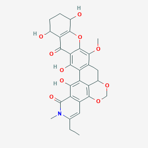 molecular formula C29H27NO10 B123405 24-Ethyl-3,7,10,28-tetrahydroxy-14-methoxy-25-methyl-12,18,20-trioxa-25-azaheptacyclo[15.11.1.02,15.04,13.06,11.021,29.022,27]nonacosa-1(28),2(15),3,6(11),13,21(29),22(27),23-octaene-5,26-dione CAS No. 142383-44-6