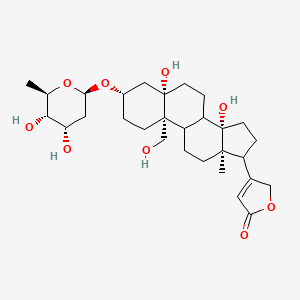 molecular formula C29H44O9 B1234104 3-[(3S,5S,10R,13R,14S)-3-[(2R,4S,5S,6R)-4,5-dihydroxy-6-methyloxan-2-yl]oxy-5,14-dihydroxy-10-(hydroxymethyl)-13-methyl-2,3,4,6,7,8,9,11,12,15,16,17-dodecahydro-1H-cyclopenta[a]phenanthren-17-yl]-2H-furan-5-one 