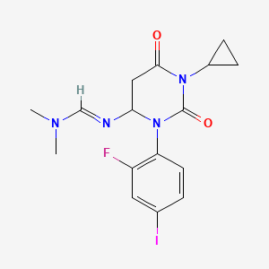 molecular formula C16H18FIN4O2 B12341233 N'-[1-cyclopropyl-3-(2-fluoro-4-iodophenyl)-2,6-dioxo-1,3-diazinan-4-yl]-N,N-dimethylmethanimidamide 