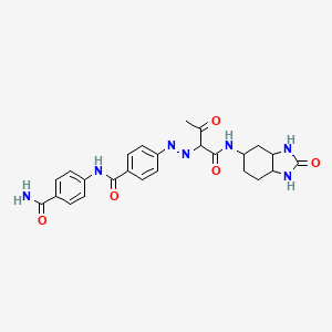 molecular formula C25H27N7O5 B12341861 4-[[4-[[1,3-Dioxo-1-[(2-oxo-1,3,3a,4,5,6,7,7a-octahydrobenzimidazol-5-yl)amino]butan-2-yl]diazenyl]benzoyl]amino]benzamide 