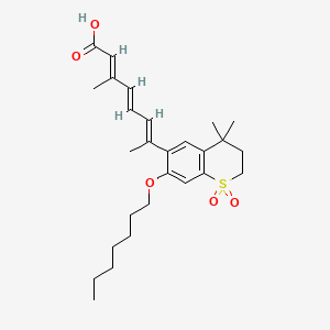 molecular formula C27H38O5S B1234209 (2E,4E,6E)-7-(7-heptoxy-4,4-dimethyl-1,1-dioxo-2,3-dihydrothiochromen-6-yl)-3-methylocta-2,4,6-trienoic acid CAS No. 153049-51-5