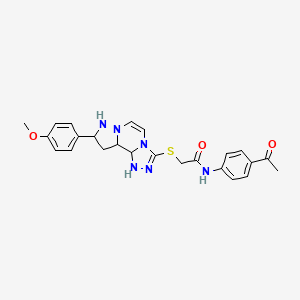 molecular formula C24H26N6O3S B12342133 N-(4-acetylphenyl)-2-{[11-(4-methoxyphenyl)-3,4,6,9,10-pentaazatricyclo[7.3.0.0^{2,6}]dodeca-1(12),2,4,7,10-pentaen-5-yl]sulfanyl}acetamide 