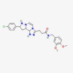 molecular formula C25H29ClN6O3 B12342194 3-[11-(4-chlorophenyl)-3,4,6,9,10-pentaazatricyclo[7.3.0.0^{2,6}]dodeca-1(12),2,4,7,10-pentaen-5-yl]-N-[(3,4-dimethoxyphenyl)methyl]propanamide 