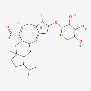 molecular formula C30H46O6 B1234235 (2Z,9E)-2,6,13-trimethyl-16-propan-2-yl-5-(3,4,5-trihydroxyoxan-2-yl)oxytetracyclo[9.7.0.03,7.013,17]octadeca-2,9-diene-10-carbaldehyde 