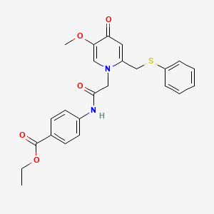 molecular formula C24H24N2O5S B12342428 ethyl 4-(2-(5-methoxy-4-oxo-2-((phenylthio)methyl)pyridin-1(4H)-yl)acetamido)benzoate 