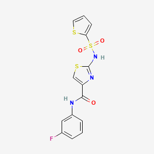 molecular formula C14H10FN3O3S3 B12342533 N-(3-fluorophenyl)-2-(thiophene-2-sulfonamido)thiazole-4-carboxamide 