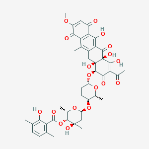 molecular formula C44H48O18 B1234282 [(2S,3R,4R,6S)-6-[(2R,3S,6S)-6-[[(1S,4aS,12aR)-3-acetyl-4,4a,6,12a-tetrahydroxy-9-methoxy-11-methyl-2,5,7,10-tetraoxo-1,12-dihydrotetracen-1-yl]oxy]-2-methyloxan-3-yl]oxy-4-hydroxy-2,4-dimethyloxan-3-yl] 2-hydroxy-3,6-dimethylbenzoate CAS No. 200625-47-4