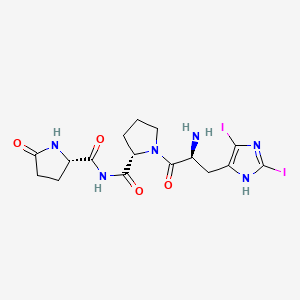molecular formula C16H20I2N6O4 B1234306 5-Oxoprolyl-2,4(5)-diiodohistidyl-prolinamide CAS No. 55536-96-4