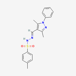 molecular formula C19H20N4O2S B1234320 N'-[(E)-(3,5-DIMETHYL-1-PHENYL-1H-PYRAZOL-4-YL)METHYLIDENE]-4-METHYLBENZENE-1-SULFONOHYDRAZIDE 