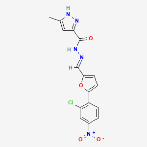 molecular formula C16H12ClN5O4 B1234321 N-[[5-(2-chloro-4-nitro-phenyl)-2-furyl]methyleneamino]-5-methyl-1H-pyrazole-3-carboxamide 