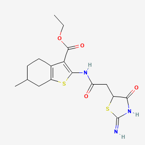 molecular formula C17H21N3O4S2 B12344343 Ethyl 2-[2-(2-imino-4-oxo-1,3-thiazolidin-5-YL)acetamido]-6-methyl-4,5,6,7-tetrahydro-1-benzothiophene-3-carboxylate 