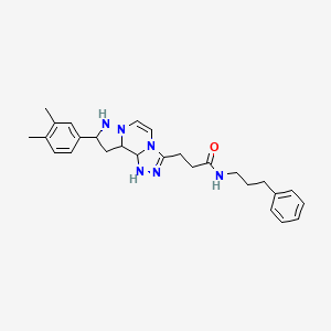 molecular formula C27H34N6O B12344686 3-[11-(3,4-dimethylphenyl)-3,4,6,9,10-pentaazatricyclo[7.3.0.0^{2,6}]dodeca-1(12),2,4,7,10-pentaen-5-yl]-N-(3-phenylpropyl)propanamide 