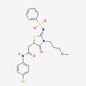 molecular formula C21H22ClN3O5S2 B12344767 N-(4-chlorophenyl)-2-{(2Z)-3-(3-methoxypropyl)-4-oxo-2-[(phenylsulfonyl)imino]-1,3-thiazolidin-5-yl}acetamide 