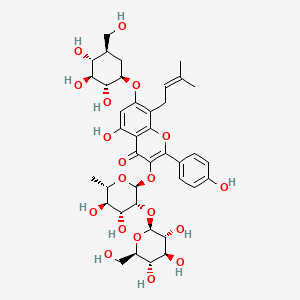 molecular formula C39H50O19 B1234506 3-[(2S,3R,4R,5R,6S)-4,5-dihydroxy-6-methyl-3-[(2S,3R,4S,5S,6R)-3,4,5-trihydroxy-6-(hydroxymethyl)oxan-2-yl]oxyoxan-2-yl]oxy-5-hydroxy-2-(4-hydroxyphenyl)-8-(3-methylbut-2-enyl)-7-[(1R,2R,3S,4R,5R)-2,3,4-trihydroxy-5-(hydroxymethyl)cyclohexyl]oxychromen-4-one CAS No. 113558-11-5