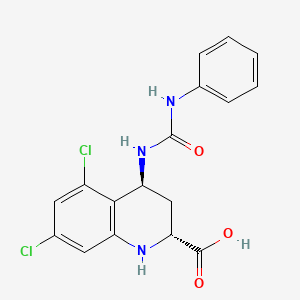 molecular formula C17H15Cl2N3O3 B1234528 (2R,4S)-4-[[anilino(oxo)methyl]amino]-5,7-dichloro-1,2,3,4-tetrahydroquinoline-2-carboxylic acid 