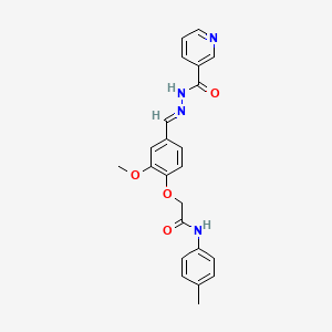 molecular formula C23H22N4O4 B1234534 N-[(E)-[3-methoxy-4-[2-(4-methylanilino)-2-oxoethoxy]phenyl]methylideneamino]pyridine-3-carboxamide 