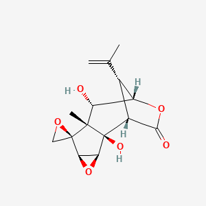 molecular formula C15H18O6 B1234550 (1S,2R,3S,5R,6R,7R,8S,9S,12R)-2,8-dihydroxy-7-methyl-12-prop-1-en-2-ylspiro[4,10-dioxatetracyclo[7.2.1.02,7.03,5]dodecane-6,2'-oxirane]-11-one 