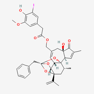 molecular formula C37H39IO9 B1234561 [(1R,2R,6R,10S,11R,13R,15R,17R)-13-benzyl-6-hydroxy-4,17-dimethyl-5-oxo-15-prop-1-en-2-yl-12,14,18-trioxapentacyclo[11.4.1.01,10.02,6.011,15]octadeca-3,8-dien-8-yl]methyl 2-(4-hydroxy-3-iodo-5-methoxyphenyl)acetate 