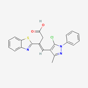 molecular formula C21H16ClN3O2S B1234580 (E)-3-(1,3-benzothiazol-2-yl)-4-(5-chloro-3-methyl-1-phenylpyrazol-4-yl)but-3-enoic acid 