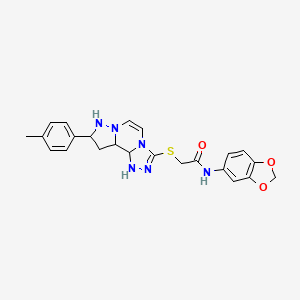molecular formula C23H24N6O3S B12346871 N-(2H-1,3-benzodioxol-5-yl)-2-{[11-(4-methylphenyl)-3,4,6,9,10-pentaazatricyclo[7.3.0.0^{2,6}]dodeca-1(12),2,4,7,10-pentaen-5-yl]sulfanyl}acetamide 