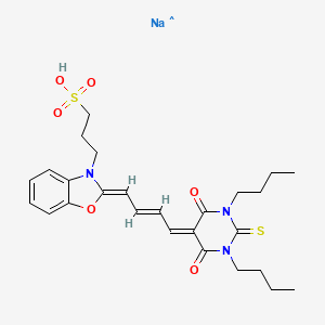 molecular formula C26H33N3NaO6S2 B12346885 Sodium 3-(2-(4-(1,3-dibutyl-4,6-dioxo-2-thioxotetrahydropyrimidin-5(2H)-ylidene)but-2-en-1-ylidene)benzo[d]oxazol-3(2H)-yl)propane-1-sulfonate 