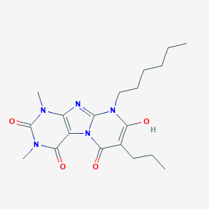 molecular formula C19H27N5O4 B012347 9-Hexyl-8-hydroxy-1,3-dimethyl-7-propylpurino[7,8-a]pyrimidine-2,4,6-trione CAS No. 102212-57-7
