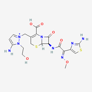 molecular formula C19H23N8O6S2+ B1234711 (6R,7R)-3-[[3-amino-2-(2-hydroxyethyl)pyrazol-1-ium-1-yl]methyl]-7-[[(2E)-2-(2-amino-1,3-thiazol-4-yl)-2-methoxyiminoacetyl]amino]-8-oxo-5-thia-1-azabicyclo[4.2.0]oct-2-ene-2-carboxylic acid 