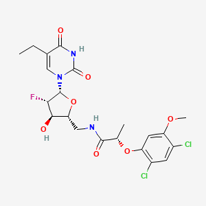 molecular formula C21H24Cl2FN3O7 B1234761 (2S)-2-(2,4-dichloro-5-methoxy-phenoxy)-N-[[(2R,3R,4S,5R)-5-(5-ethyl-2,4-dioxo-pyrimidin-1-yl)-4-fluoro-3-hydroxy-tetrahydrofuran-2-yl]methyl]propanamide 