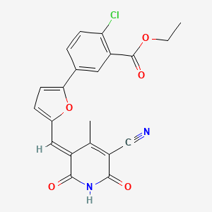 molecular formula C21H15ClN2O5 B1234785 ethyl 2-chloro-5-[5-[(E)-(5-cyano-4-methyl-2,6-dioxopyridin-3-ylidene)methyl]furan-2-yl]benzoate 