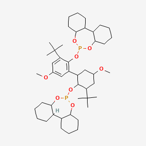 molecular formula C46H74O8P2 B12347883 9-[2-Tert-butyl-6-[3-tert-butyl-2-(8,10-dioxa-9-phosphatricyclo[9.4.0.02,7]pentadecan-9-yloxy)-5-methoxycyclohexyl]-4-methoxyphenoxy]-8,10-dioxa-9-phosphatricyclo[9.4.0.02,7]pentadecane 