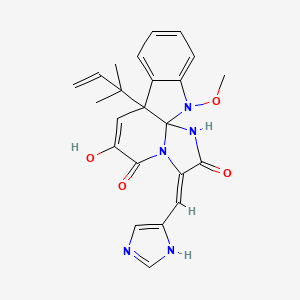 NCGC00380935-01_C23H23N5O4_(3Z)-6-Hydroxy-3-(1H-imidazol-5-ylmethylene)-12-methoxy-7a-(2-methyl-3-buten-2-yl)-7a,12-dihydro-1H,5H-imidazo[1',2':1,2]pyrido[2,3-b]indole-2,5(3H)-dione