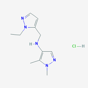 molecular formula C11H18ClN5 B12348947 N-[(2-ethylpyrazol-3-yl)methyl]-1,5-dimethylpyrazol-4-amine;hydrochloride CAS No. 1856040-74-8