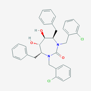 molecular formula C33H32Cl2N2O3 B123491 2H-1,3-Diazepin-2-one, 1,3-bis((2-chlorophenyl)methyl)hexahydro-5,6-dihydroxy-4,7-bis(phenylmethyl)-, (4R,5S,6S,7R)- CAS No. 153182-55-9