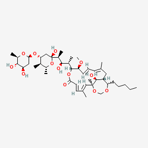 molecular formula C44H72O13 B1234935 8-{3-[4-(4,5-Dihydroxy-6-methyl-tetrahydro-pyran-2-yloxy)-2-hydroxy-5,6-dimethyl-tetrahydro-pyran-2-yl]-2-hydroxy-1-methyl-butyl}-20-hydroxy-9-methoxy-1,3,13-trimethyl-16-pentyl-7,17,19-trioxa-bicyclo[13.4.1]icosa-2,4,10,12-tetraen-6-one 