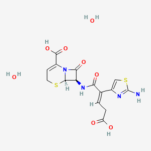 molecular formula C15H18N4O8S2 B1234949 (6R,7R)-7-[[(E)-2-(2-amino-1,3-thiazol-4-yl)-4-carboxybut-2-enoyl]amino]-8-oxo-5-thia-1-azabicyclo[4.2.0]oct-2-ene-2-carboxylic acid;dihydrate 