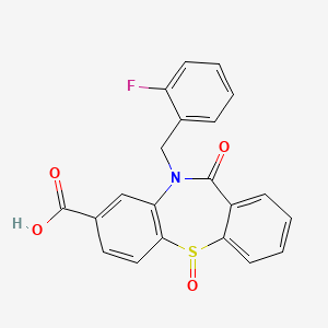 molecular formula C21H14FNO4S B1235283 5-[(2-Fluorophenyl)methyl]-6,11-dioxo-3-benzo[b][1,4]benzothiazepinecarboxylic acid 